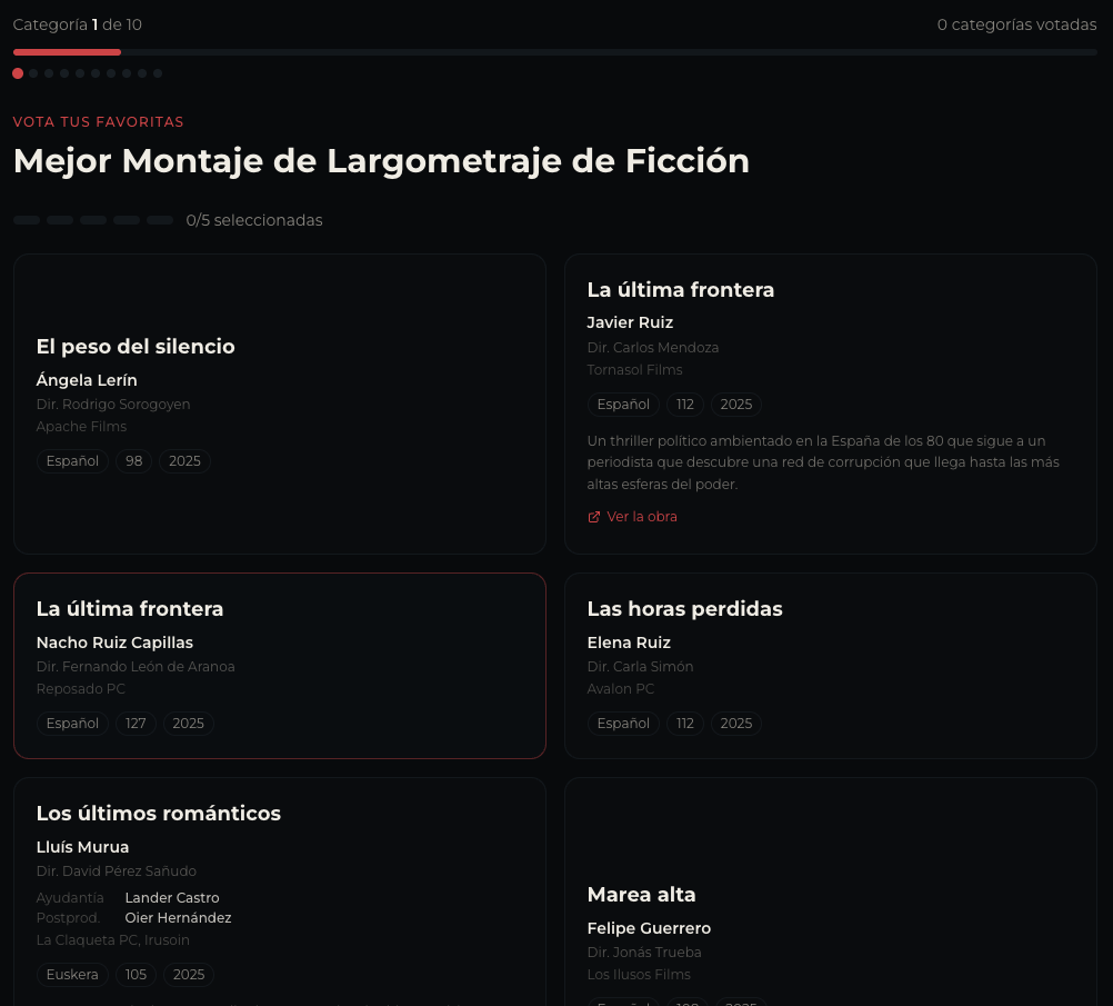 II Premios AMAE voting interface